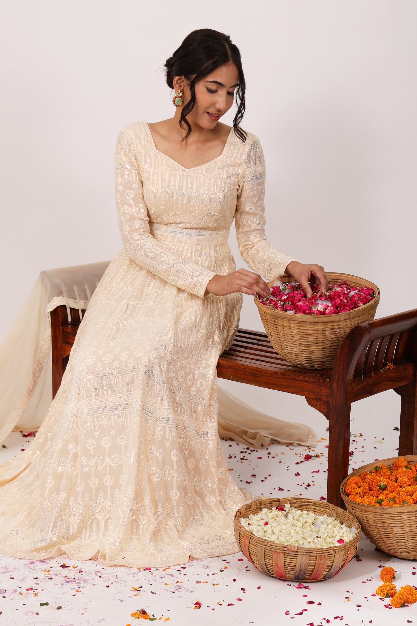 Splendid Heavy Embroidered Chikankari Anarkali with Dupatta & Belt