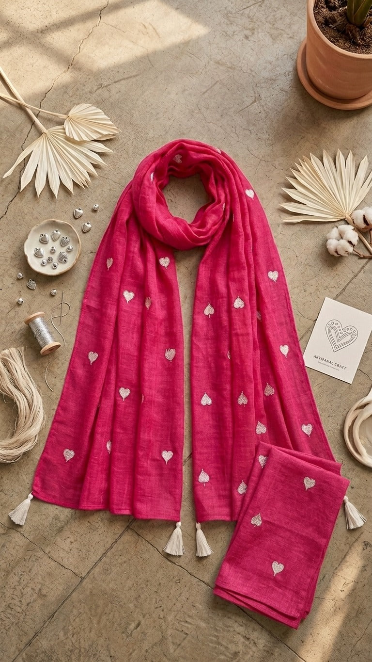 Classic Pink Lightweight Handcrafted Mul Stole