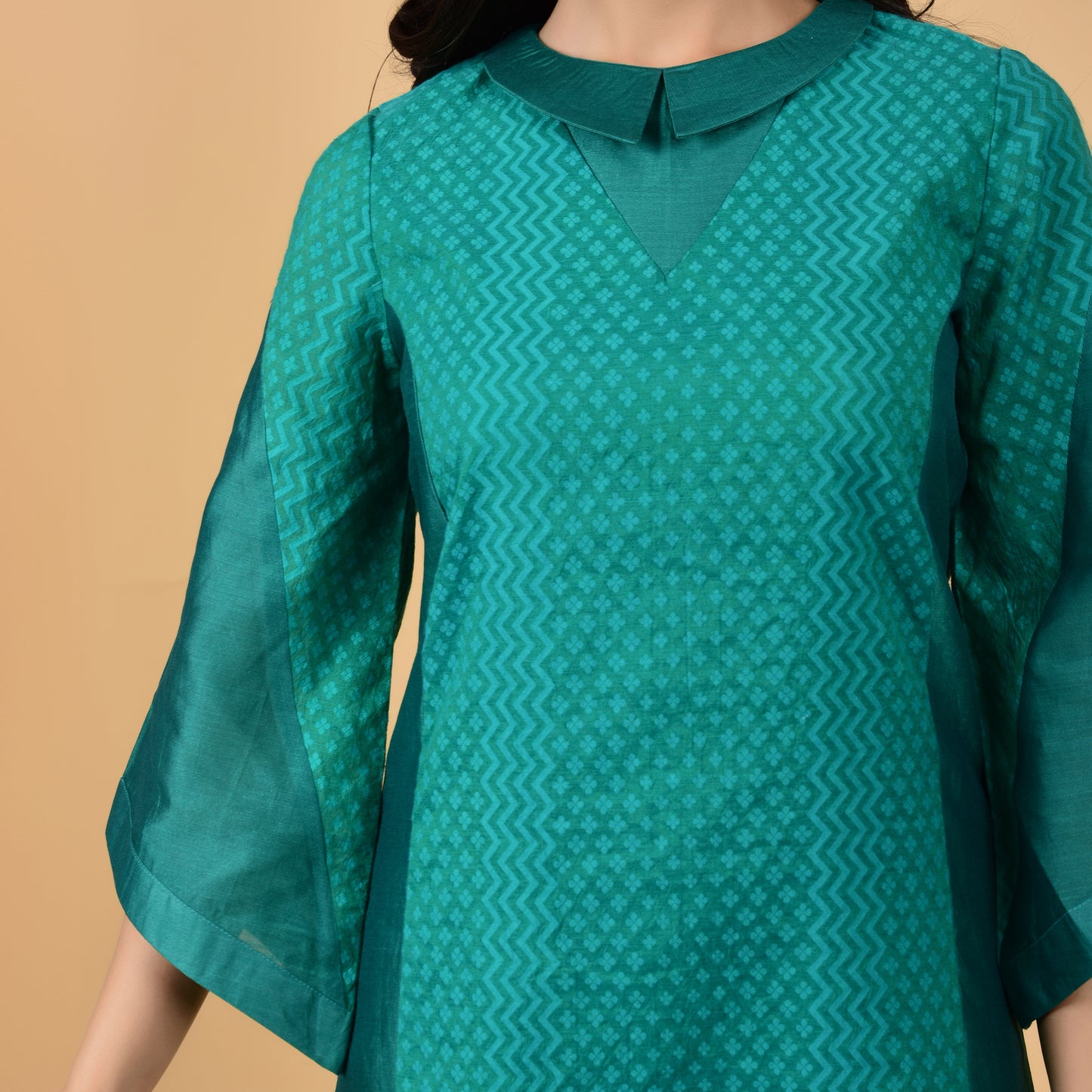 Enchanting Emerald Chanderi Self-Design Dress