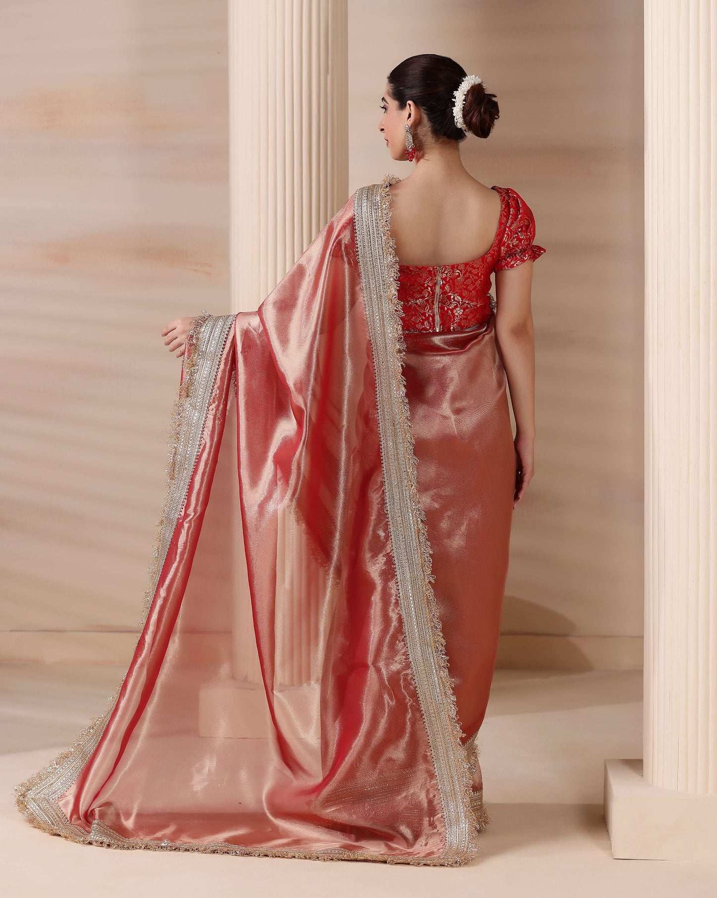 Dreamy Rose Gold Radiance Tissue Saree