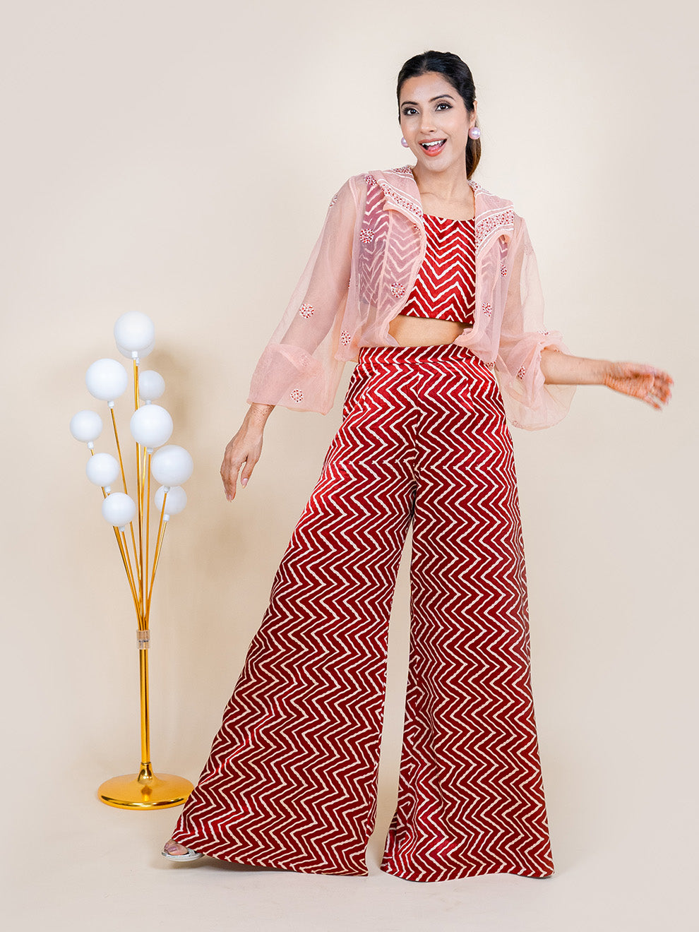 Regal Elegance Hand-embroidered Silk Co-ord Set with Jacket (Set of 3)