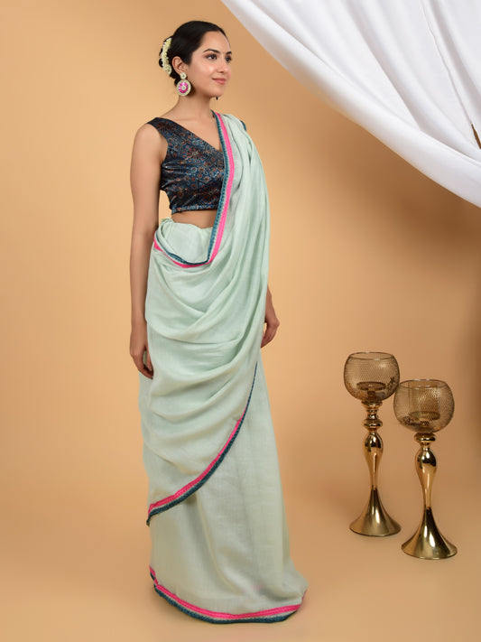 Dreamy Cascade Pure Chanderi Lace Saree