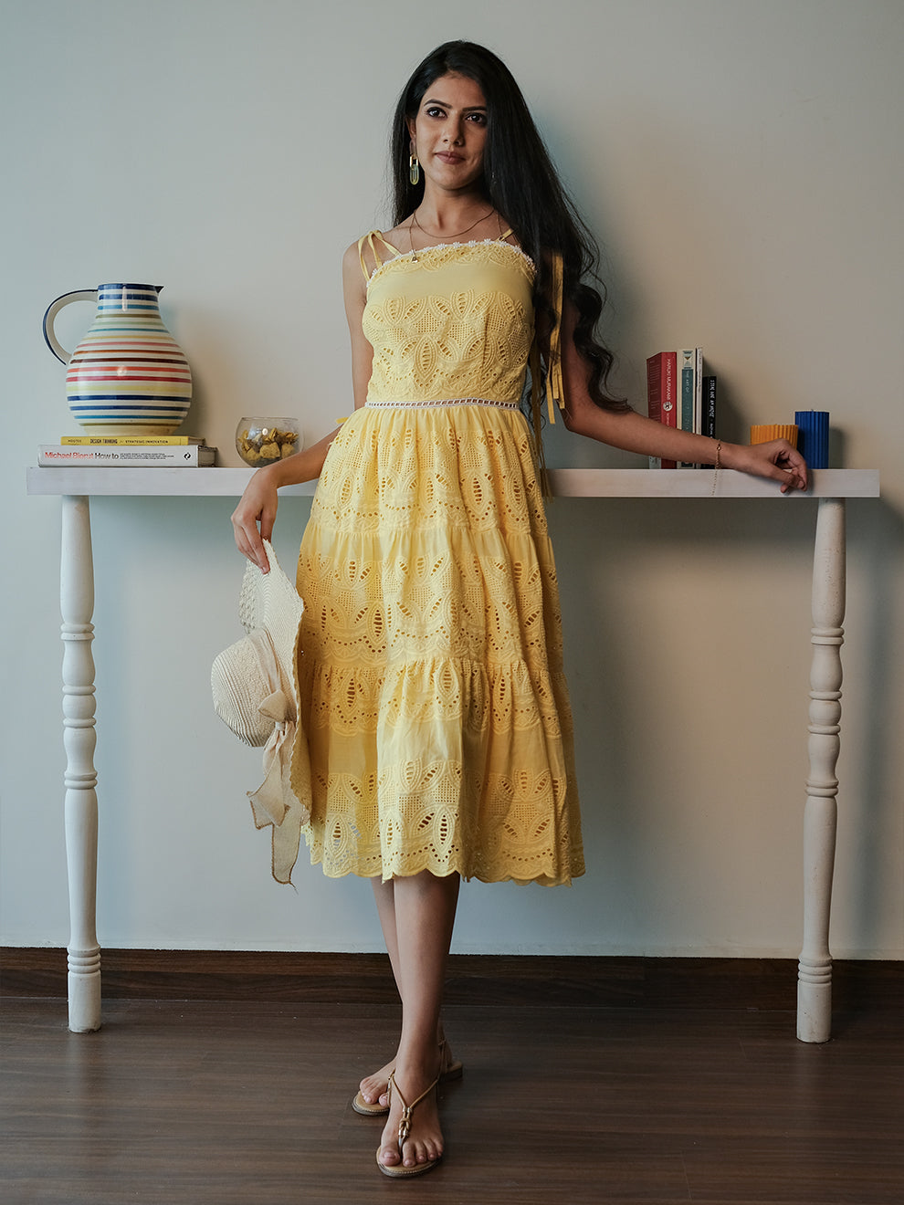 Scintillating Yellow Schiffli Embroidered Pure Cotton Dress Scintillating Yellow Schiffli Embroidered Pure Cotton Dress