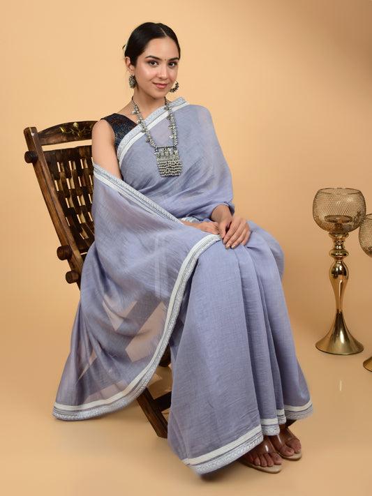 Graceful Pure Chanderi Lace Saree with Subtle Charm
