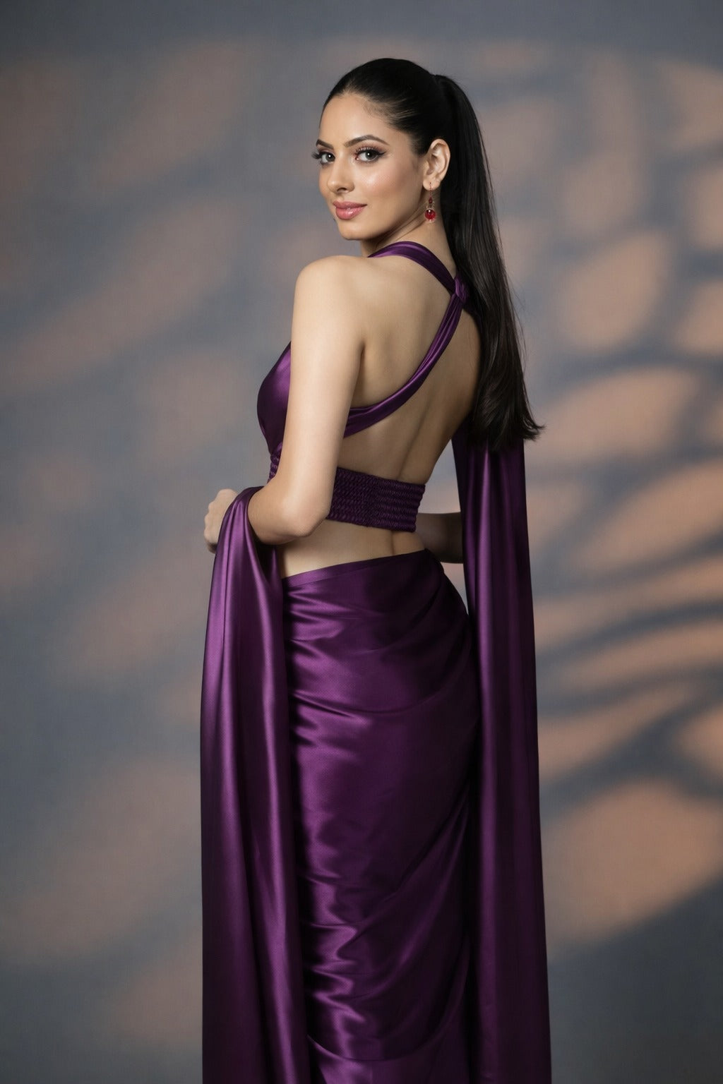Imperial Plum Satin Silk Saree