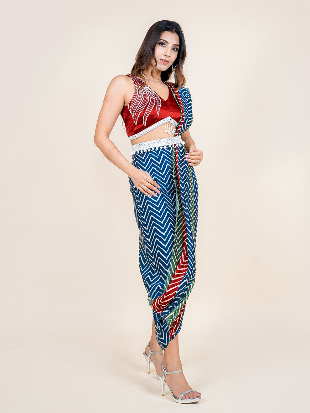 Ravishing Hand-embroidered Fusion Co-ord Saree Set with Detachable Dupatta