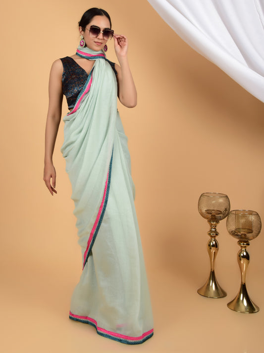 Dreamy Cascade Pure Chanderi Lace Saree