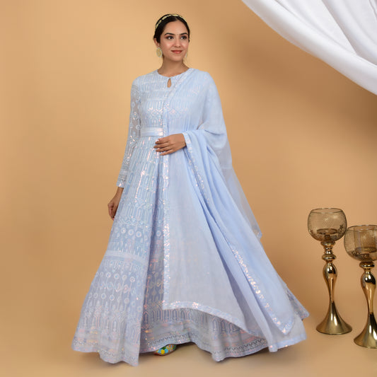 Allure Sequins Chikankari Anarkali with Dupatta & Belt