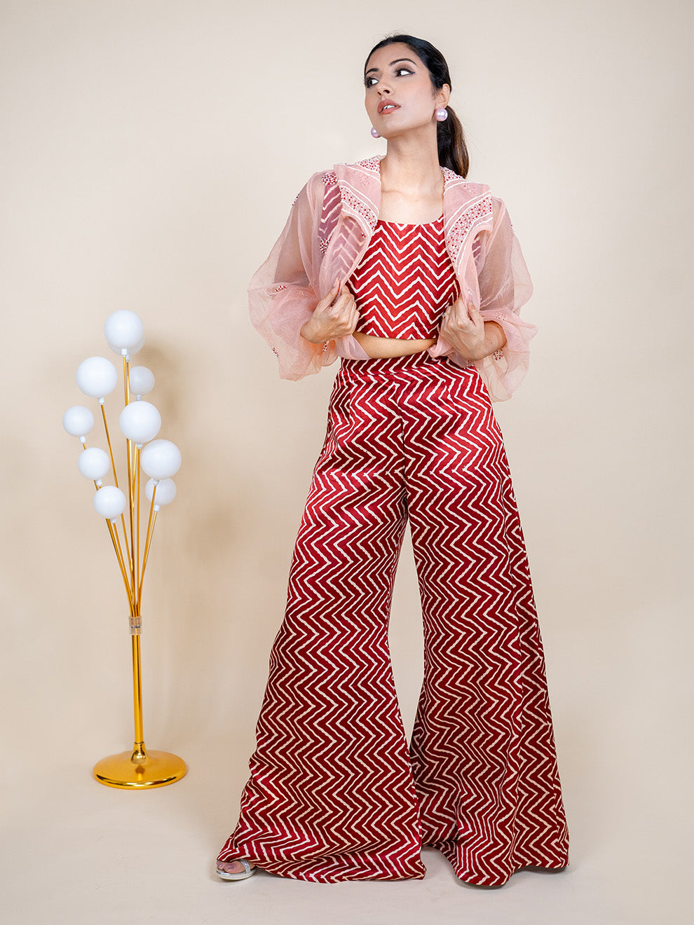 Regal Elegance Hand-embroidered Silk Co-ord Set with Jacket (Set of 3)