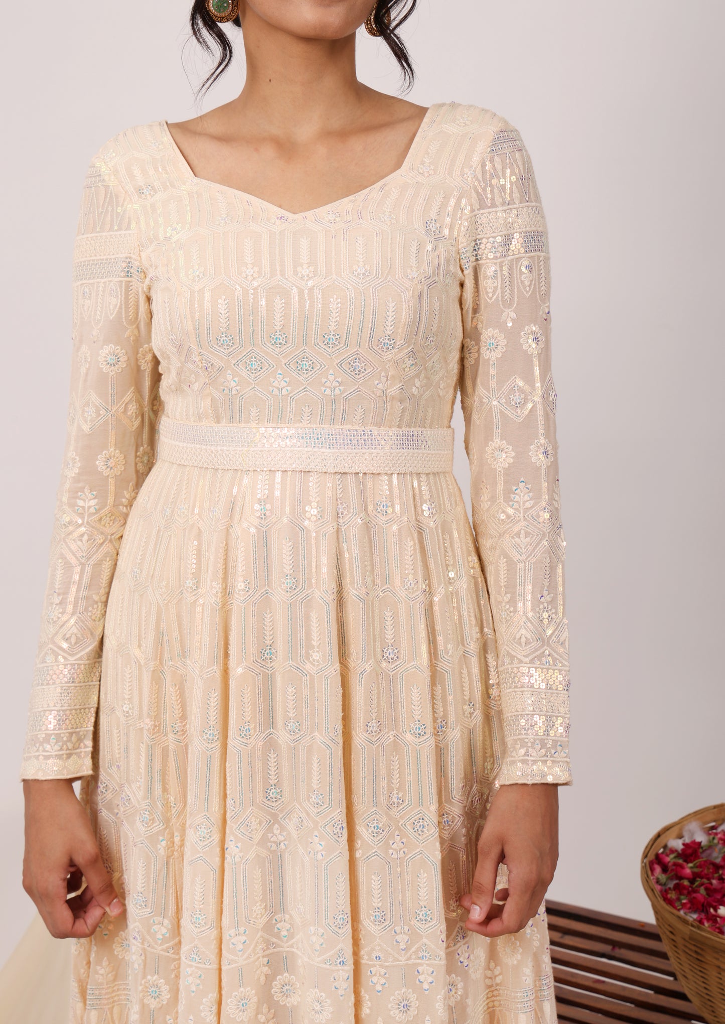 Splendid Heavy Embroidered Chikankari Anarkali with Dupatta & Belt