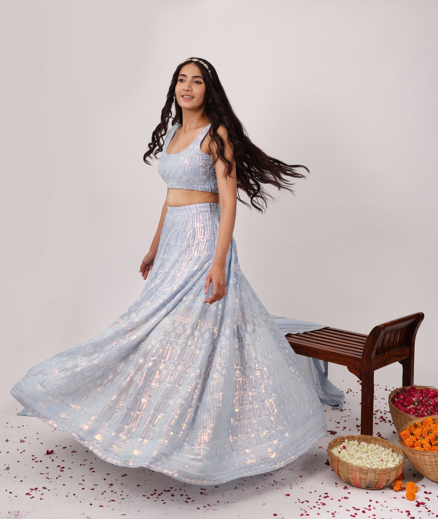 Lavish Heavy Embroidered Chikankari Lehenga Set (Set of 3)