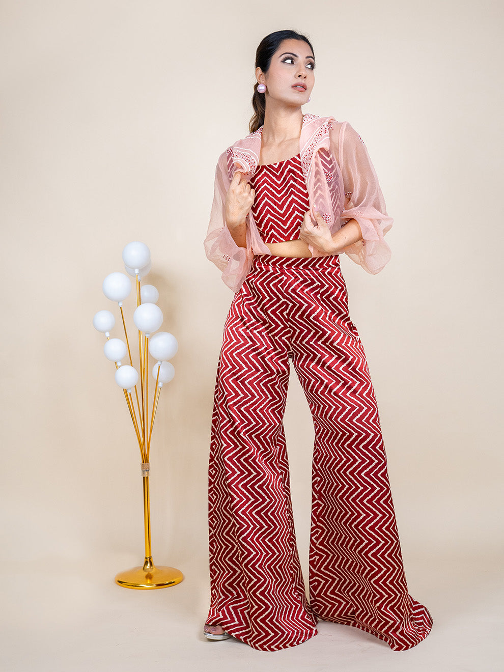 Regal Elegance Hand-embroidered Silk Co-ord Set with Jacket (Set of 3)