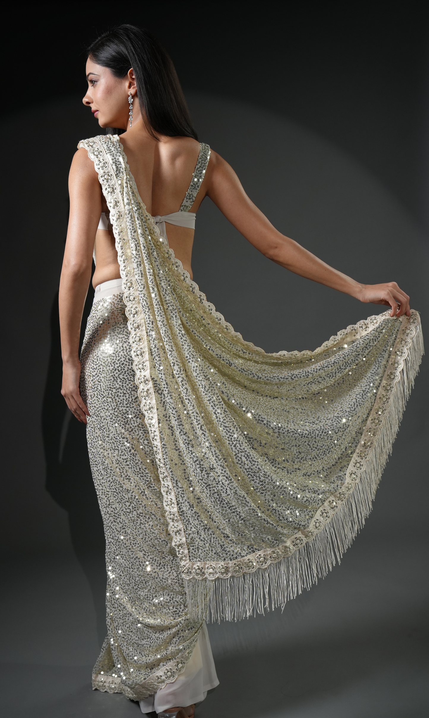 Premium Luxe Sequin Infused Saree with Designer Blouse Fabric