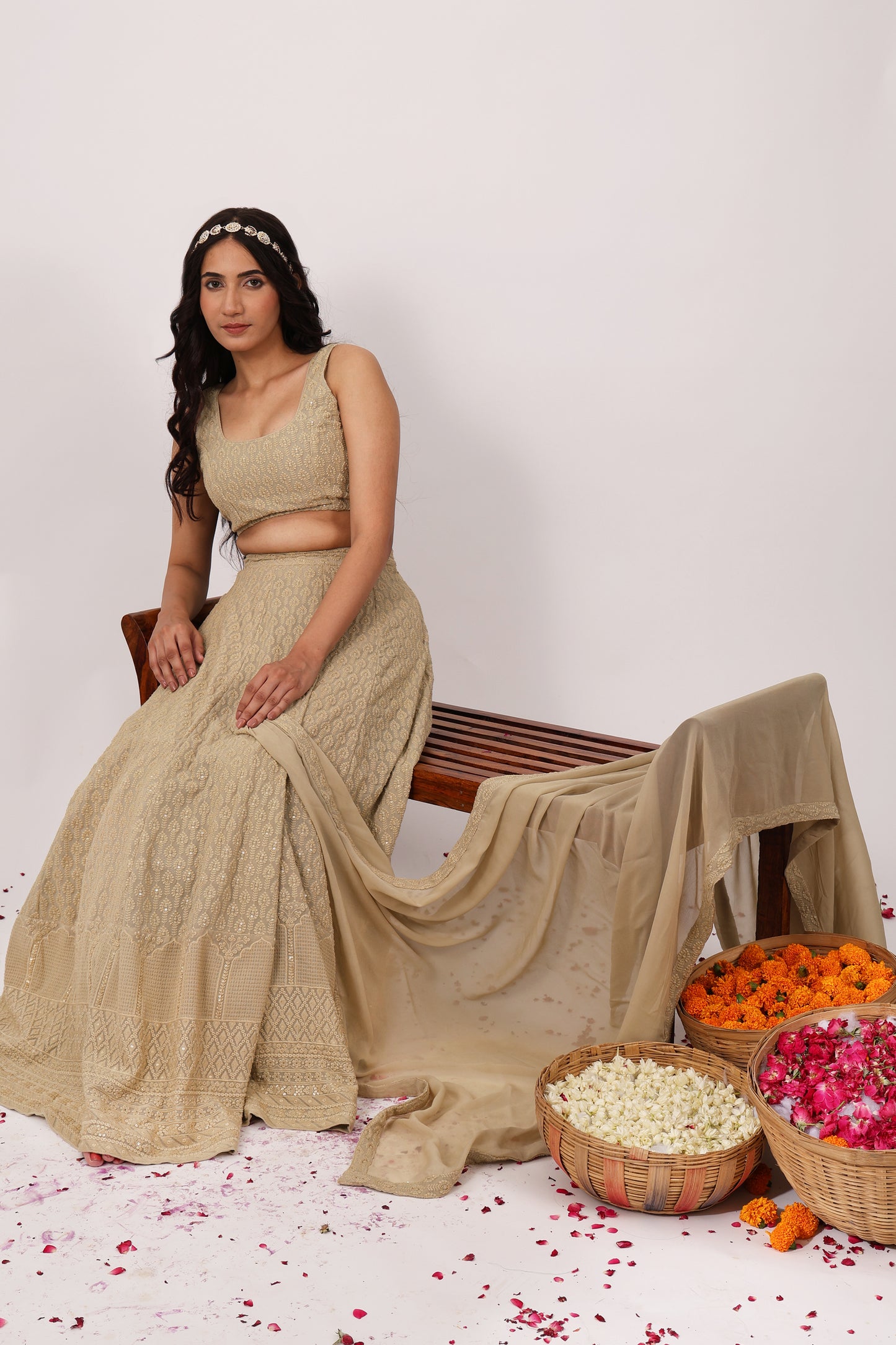 Regalia Heavy Embroidered Chikankari Lehenga Set (Set of 3)