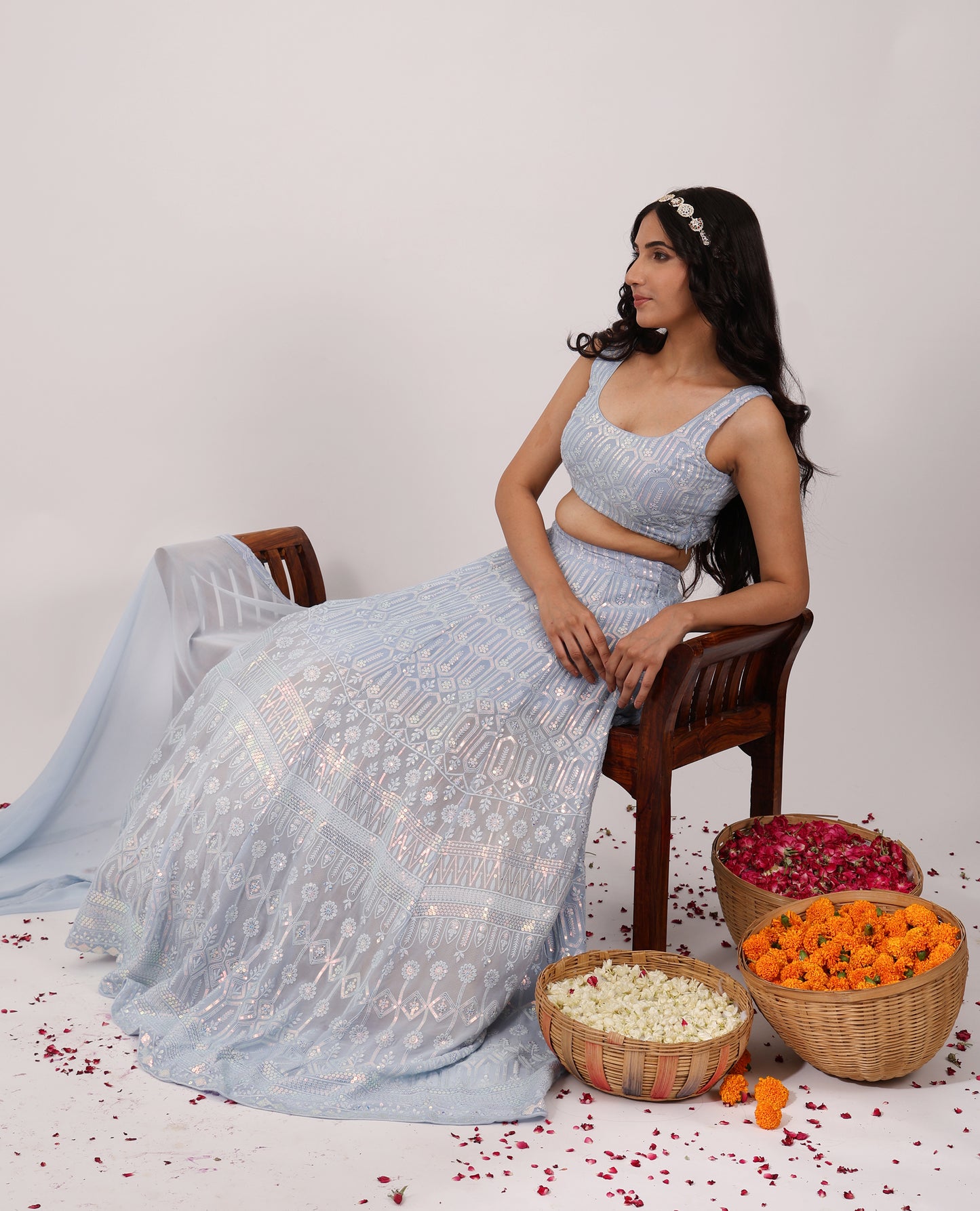 Lavish Heavy Embroidered Chikankari Lehenga Set (Set of 3)