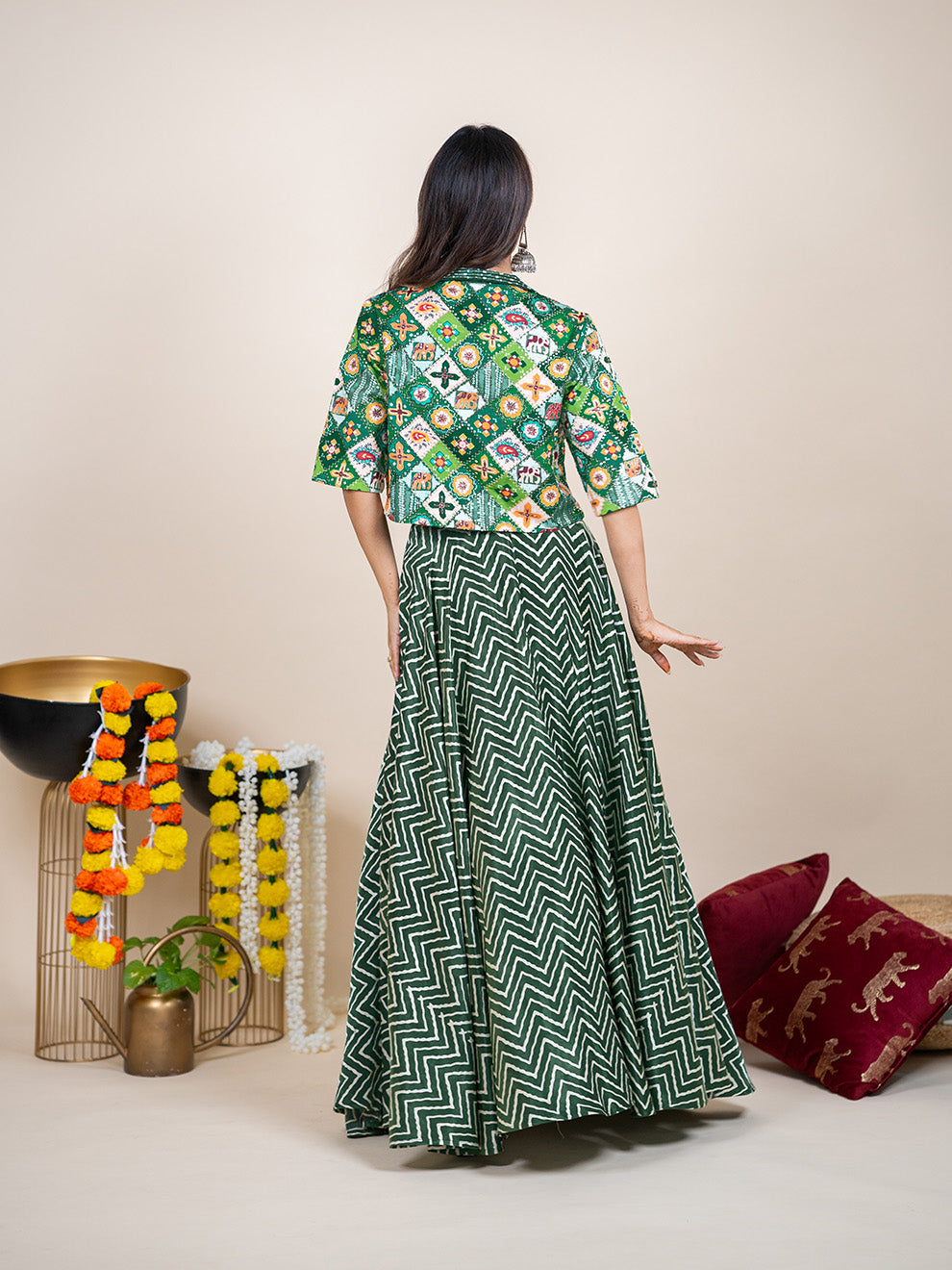 Enchanting Green Silk 3-piece Lehenga Set with Hand-Embroidered Jacket