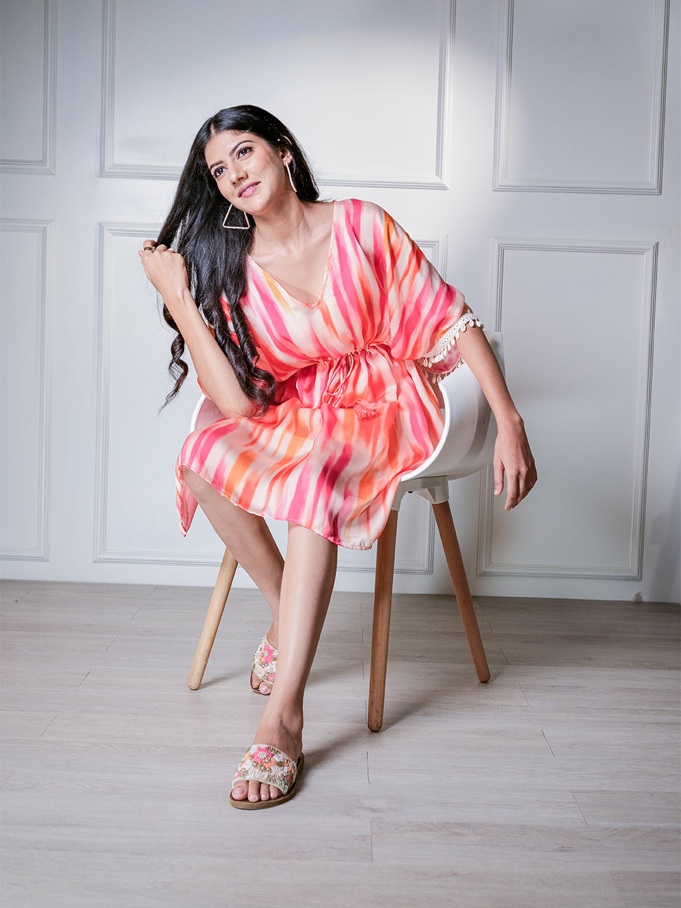 Dawn Pink & Orange Silk Kaftan Style Dress with Inner