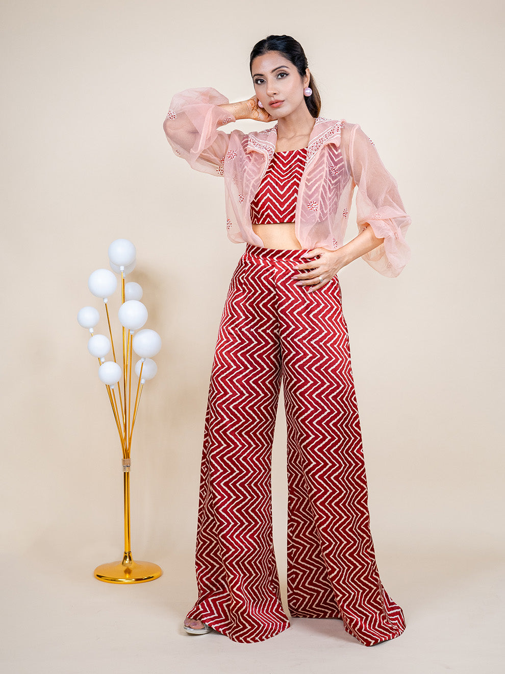 Regal Elegance Hand-embroidered Silk Co-ord Set with Jacket (Set of 3)