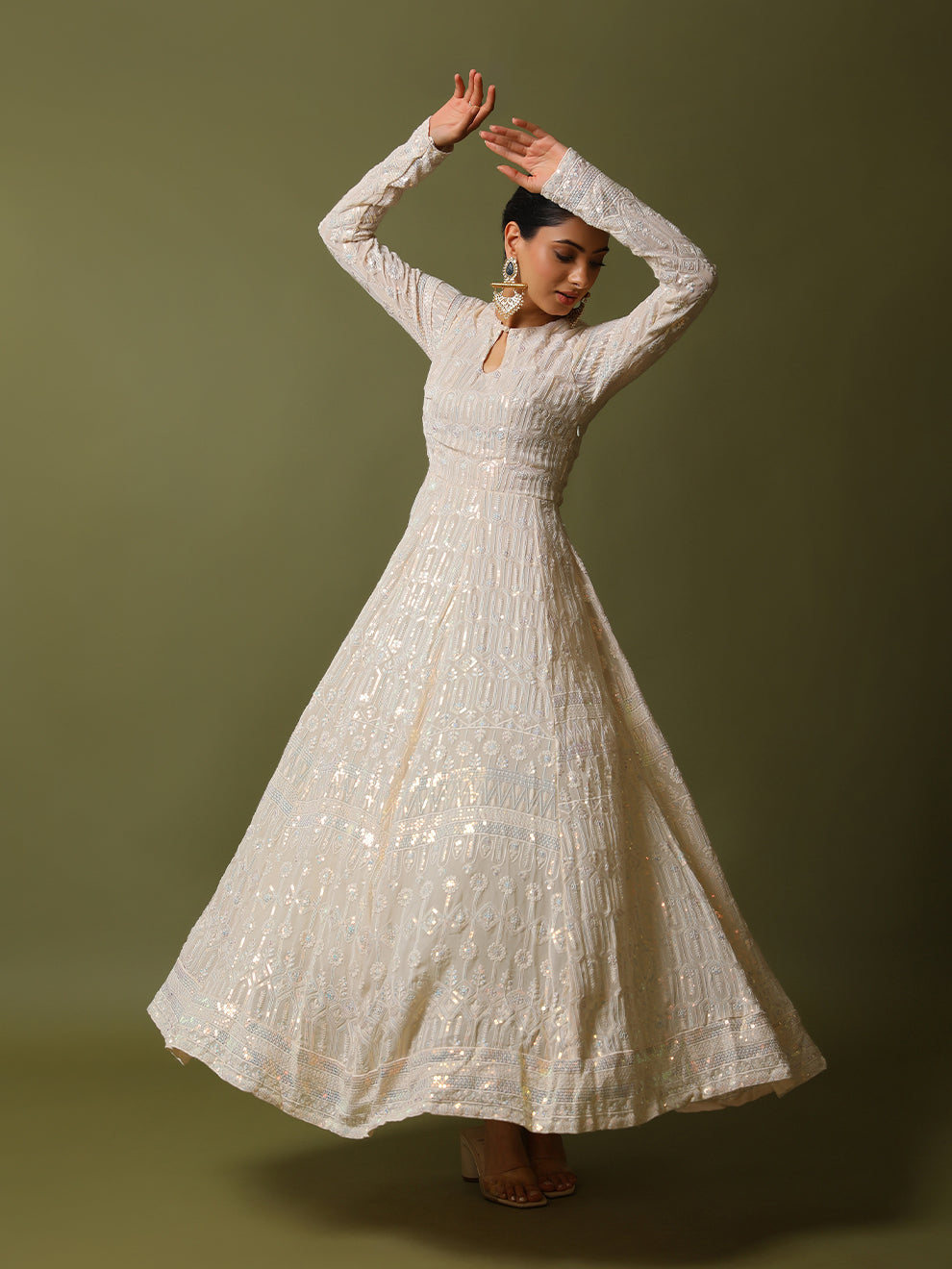 Dreamy Heavy Embroidered Sequins Anarkali Gown with Belt