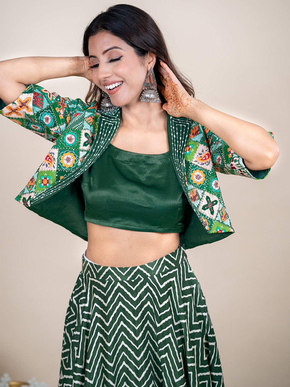 Enchanting Green Silk 3-piece Lehenga Set with Hand-Embroidered Jacket