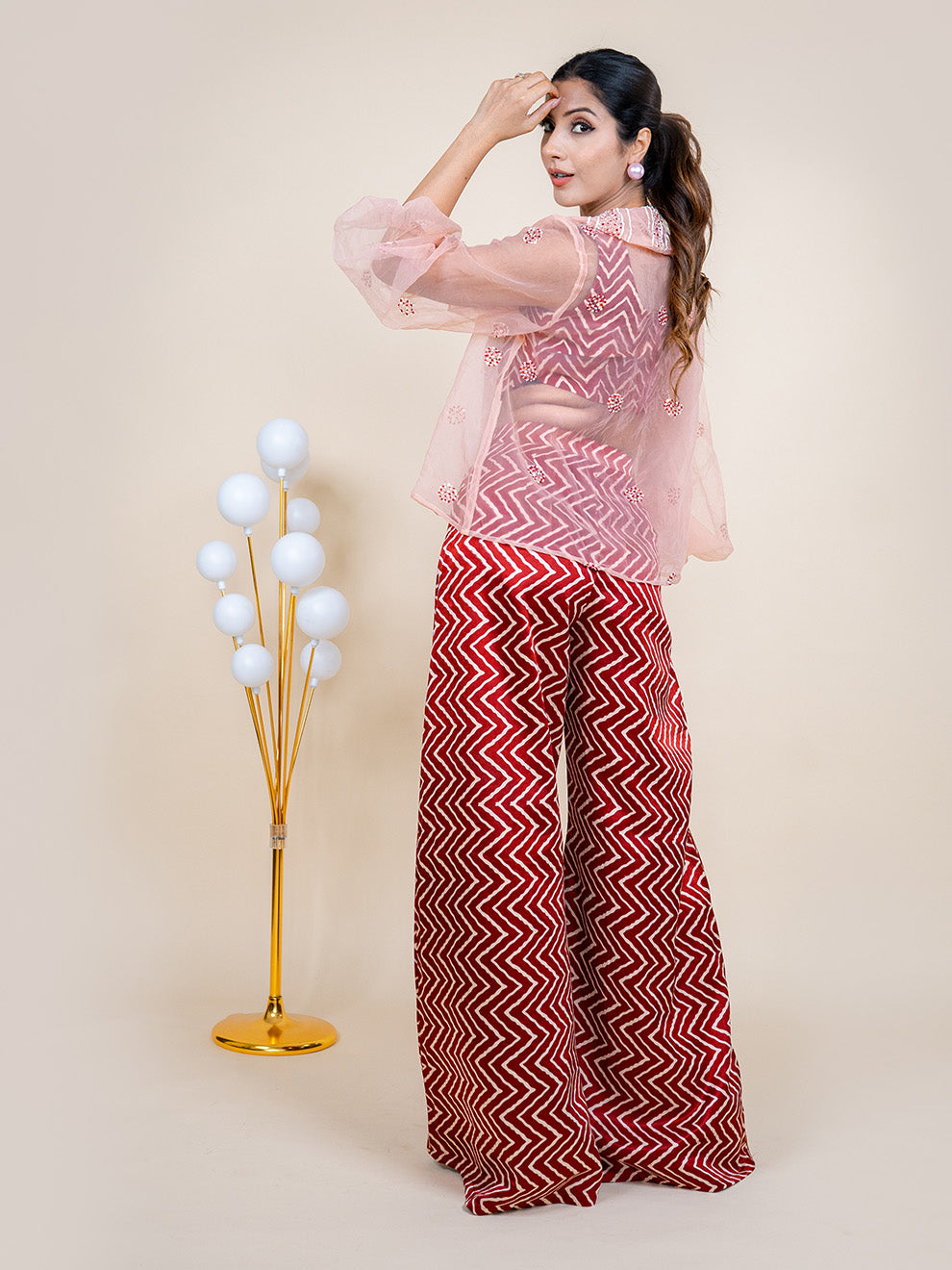 Regal Elegance Hand-embroidered Silk Co-ord Set with Jacket (Set of 3)