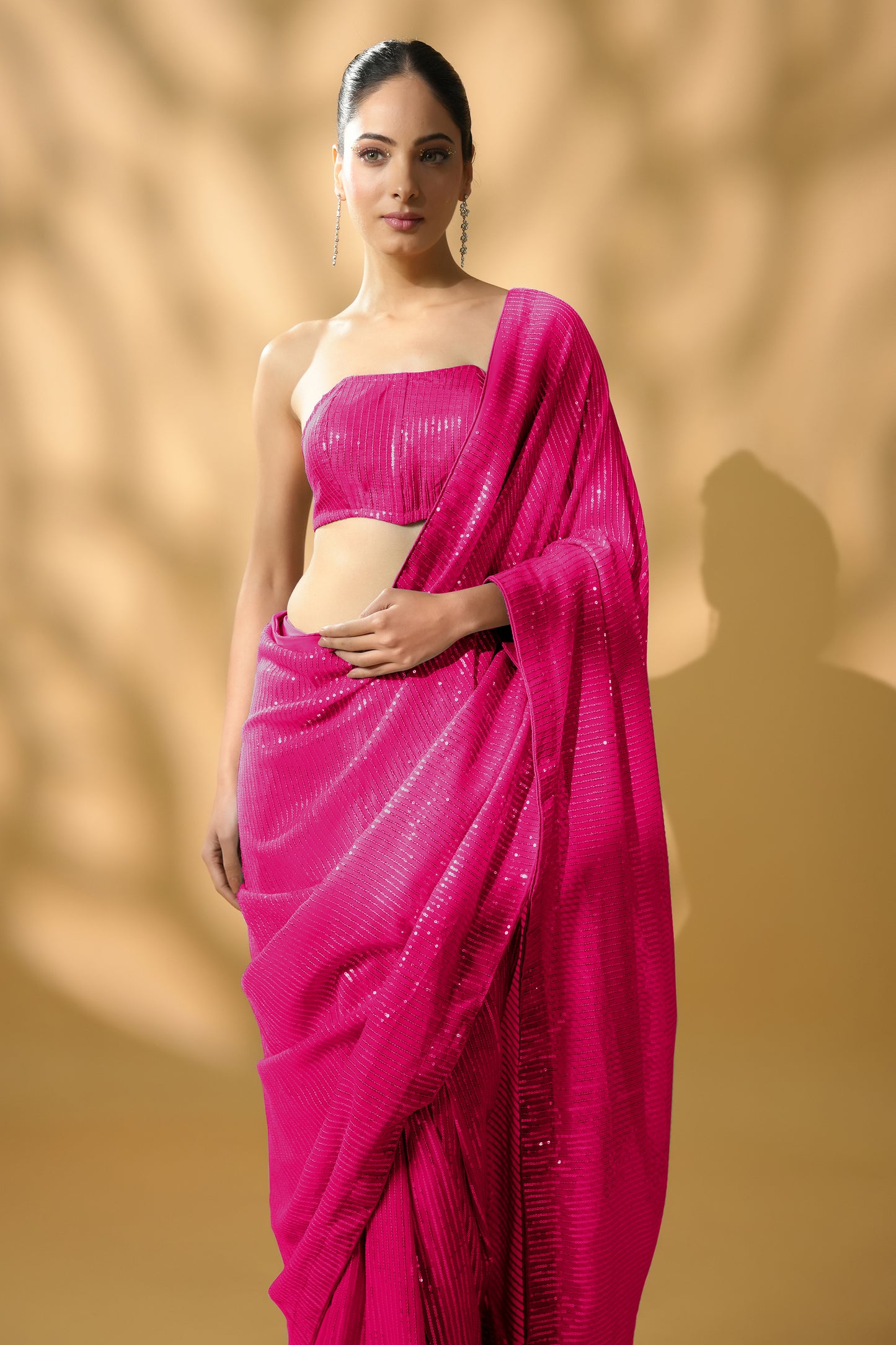 Glamourous Sequins Ready to Wear Saree and Designer Blouse Fabric