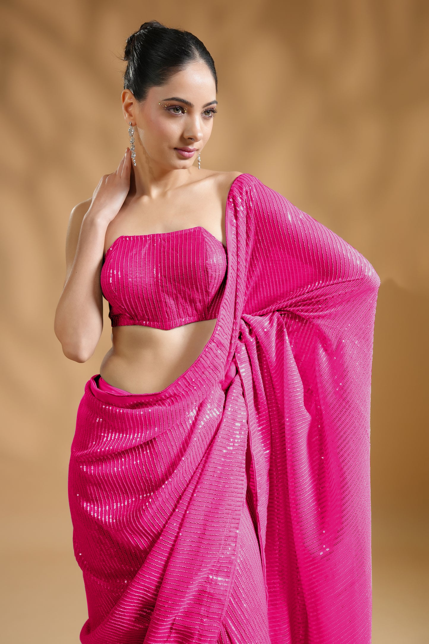 Glamourous Sequins Ready to Wear Saree and Designer Blouse Fabric