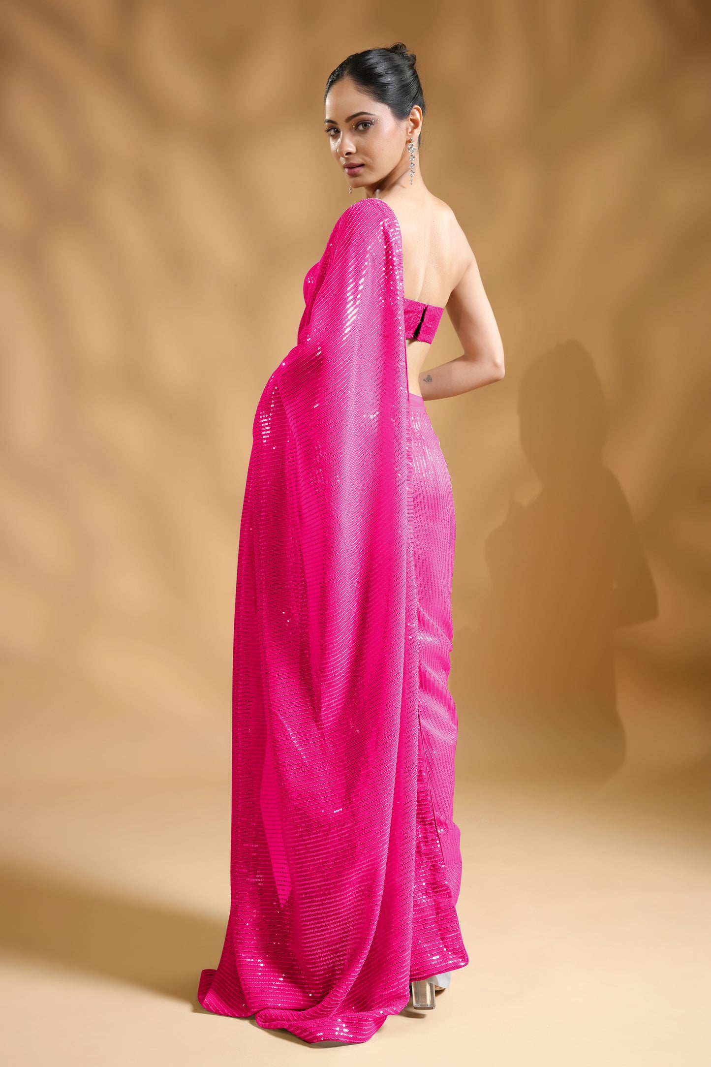 Glamourous Sequins Ready to Wear Saree and Designer Blouse Fabric