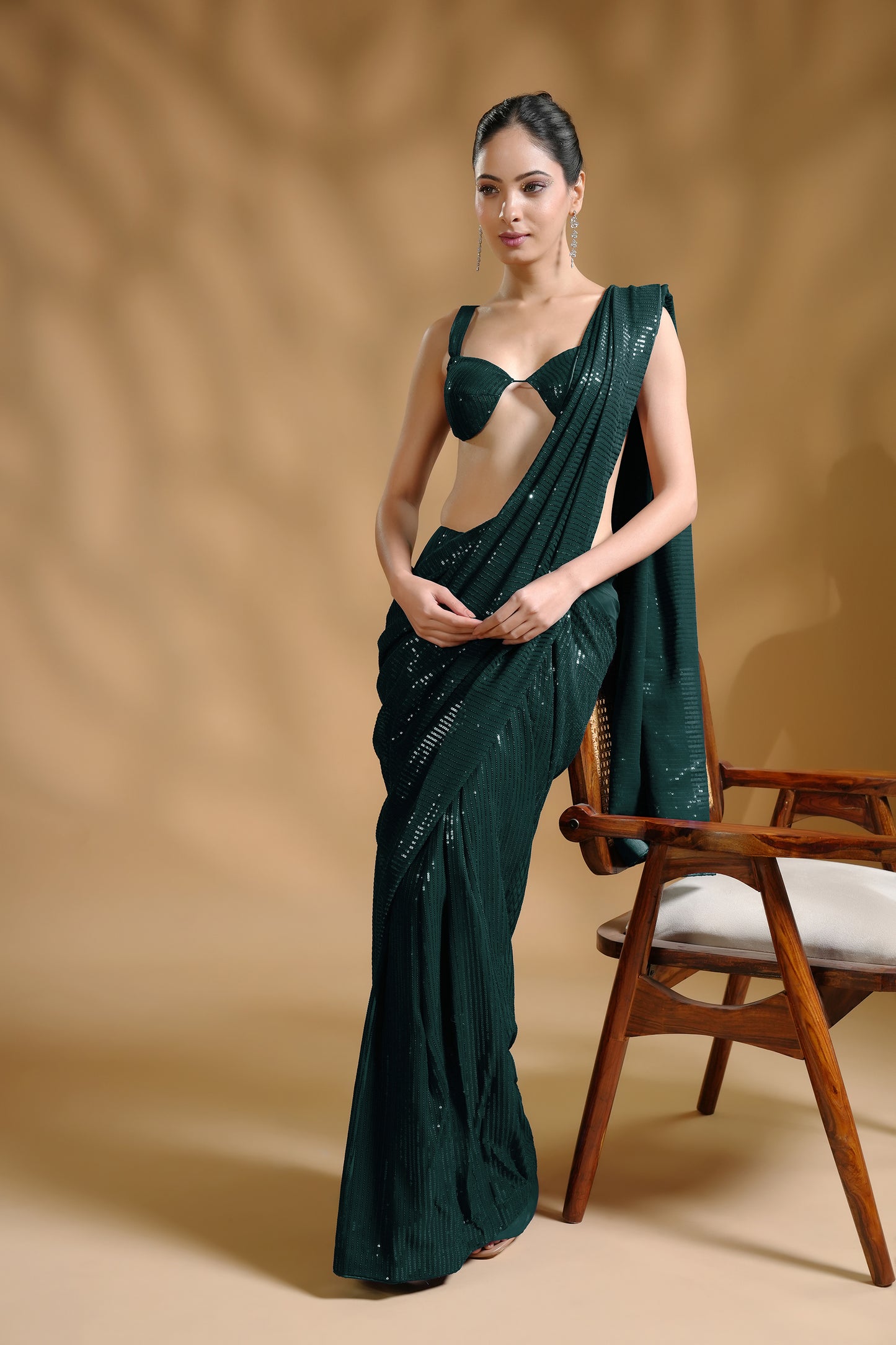 Luxury Ready to Wear Saree with Sequin Embellishments and Blouse Fabric