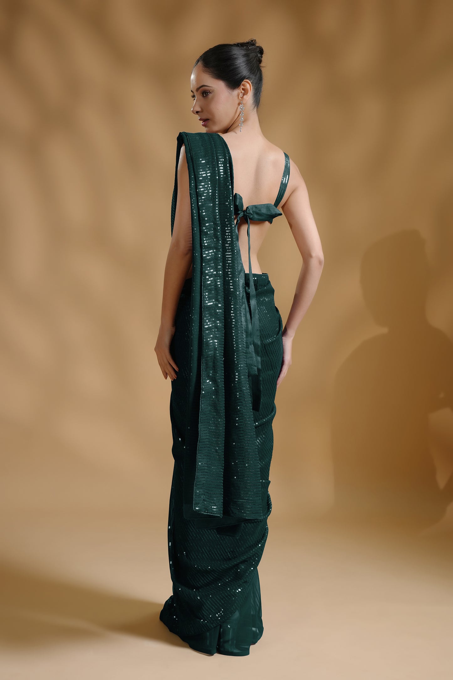 Luxury Ready to Wear Saree with Sequin Embellishments and Blouse Fabric