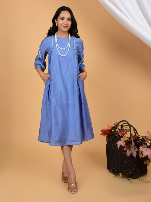 Enigmatic Blue Chanderi Ethnic Dress