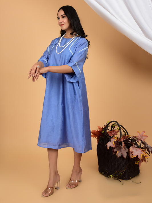 Enigmatic Blue Chanderi Ethnic Dress