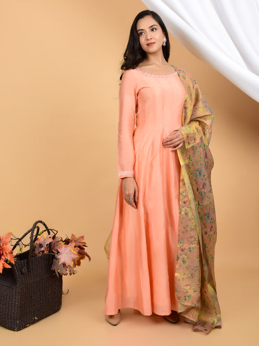 Alluring Chanderi Anarkali Dress with Dupatta (Set of 2)