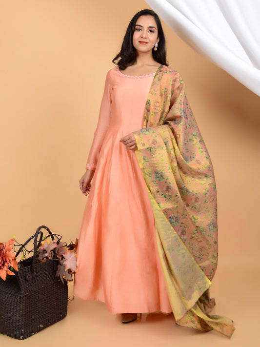 Alluring Chanderi Anarkali Dress with Dupatta (Set of 2)