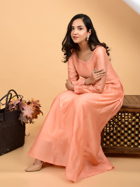 Alluring Chanderi Anarkali Dress with Dupatta (Set of 2)