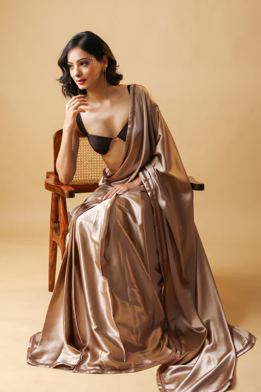 Midnight Ivory Lace Embellished Satin with Unstitched Blouse