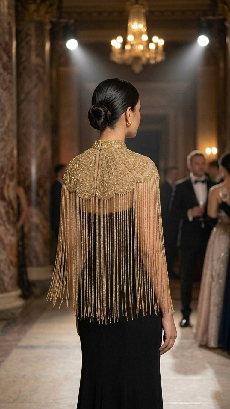 Elevated Gold Embroidered Cape Poncho Shrug