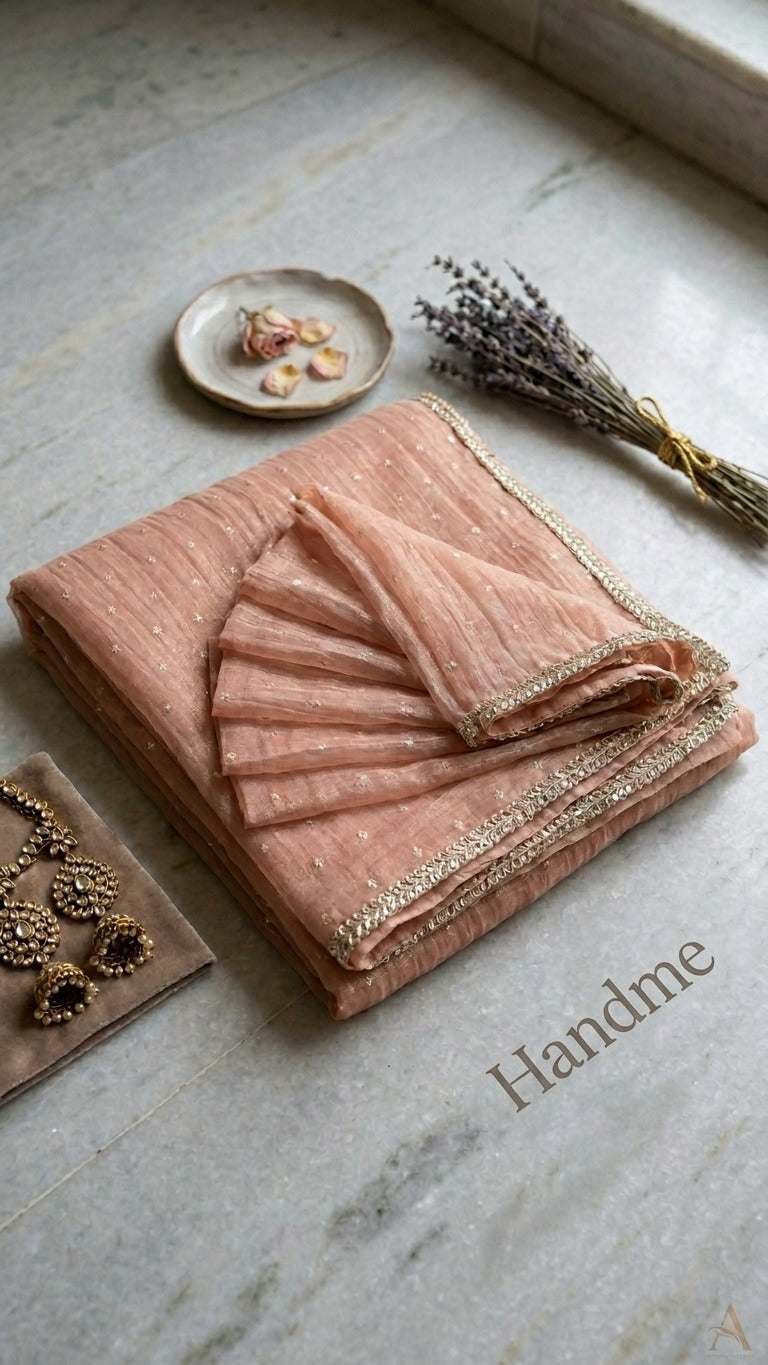 Blush Pearl Zari Butti Embroidered Silk Saree with Blouse Fabric