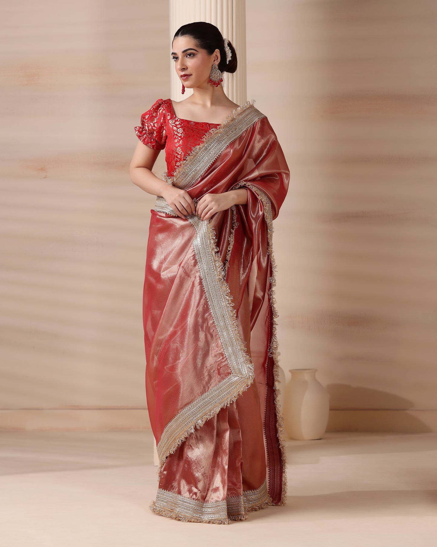 Dreamy Rose Gold Radiance Premium Tissue Saree