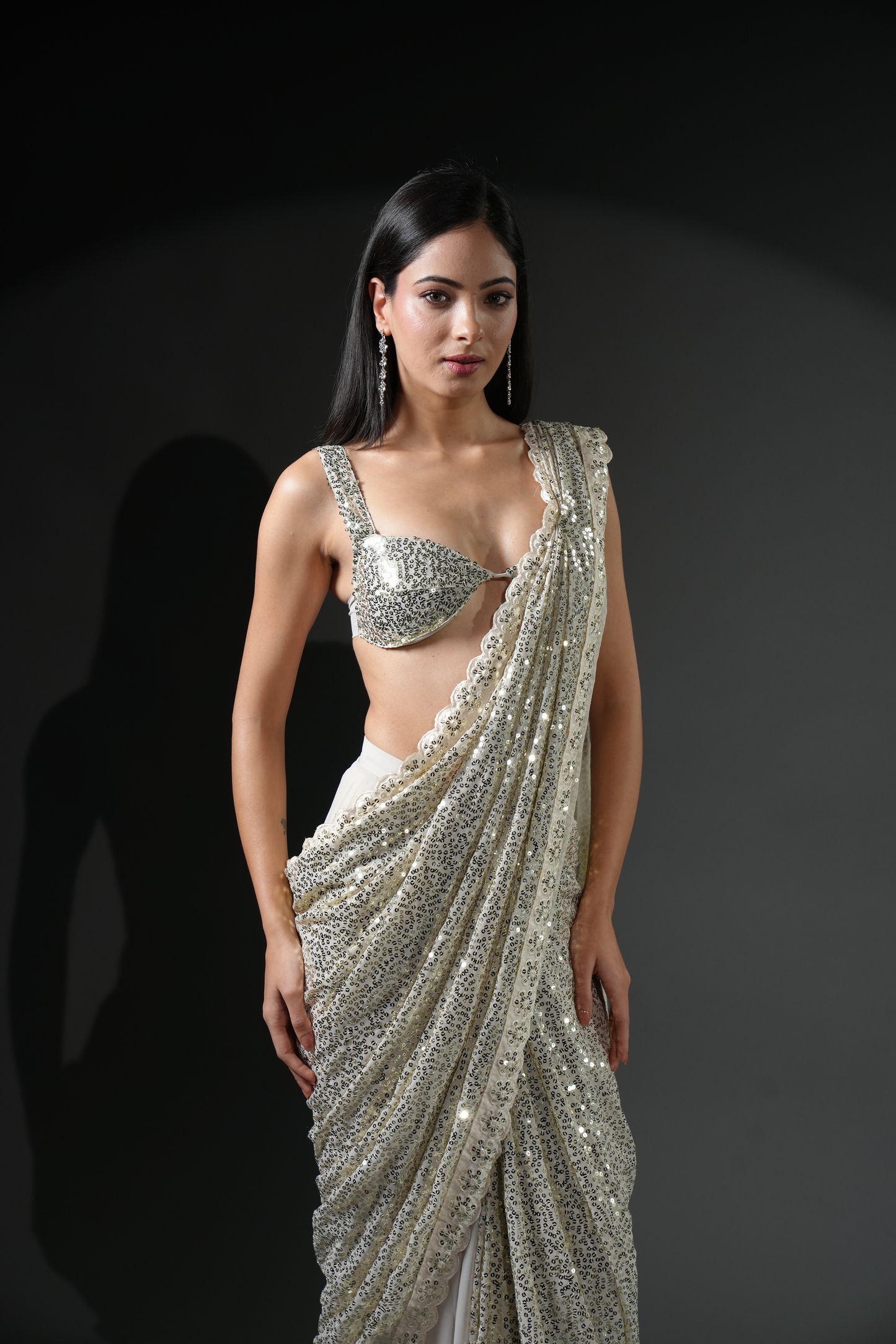 Sequin party wear ready to wear saree