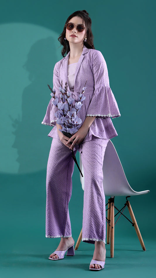Lavender Wrap Style Embroidered Coord Set (Set of 3)