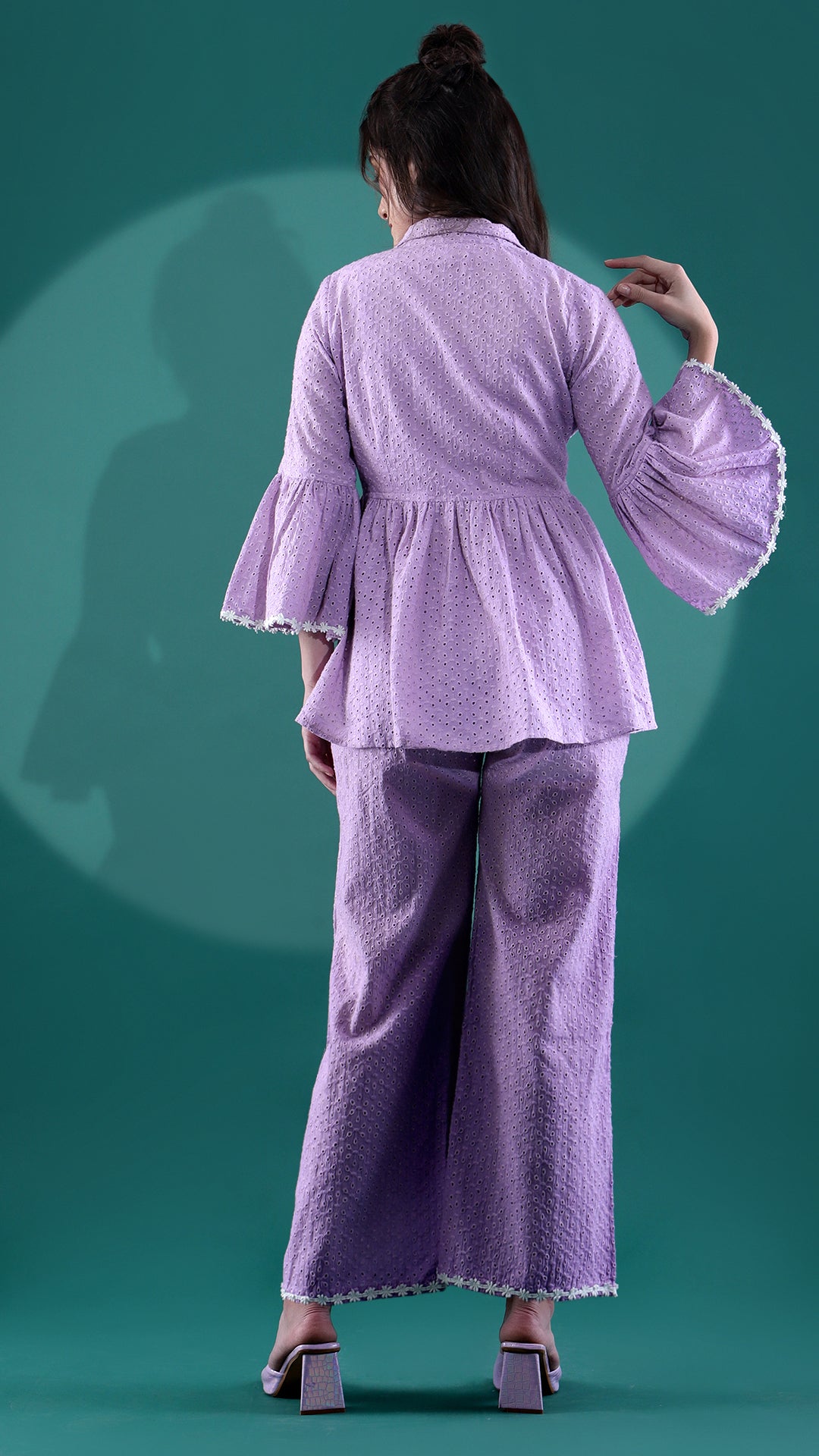 Lavender Wrap Style Embroidered Coord Set (Set of 3)