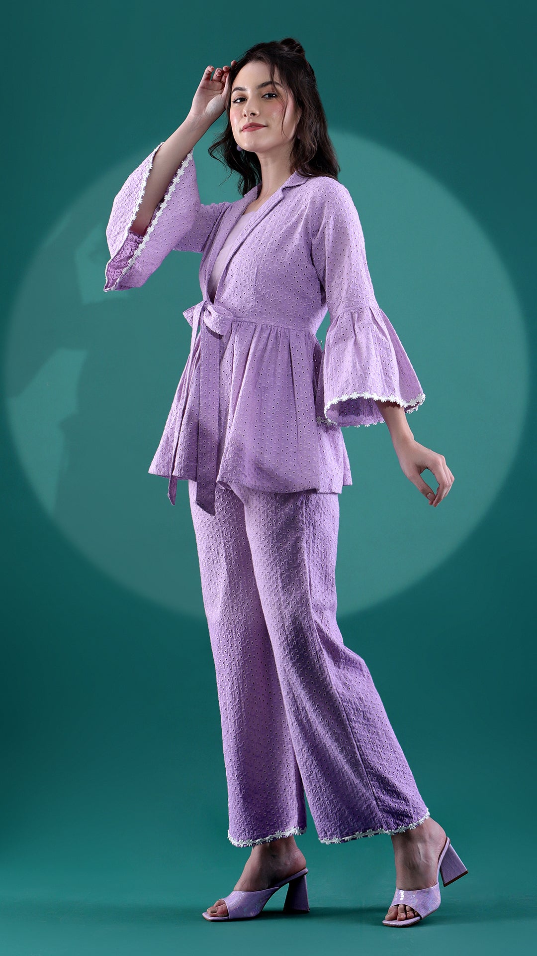 Lavender Wrap Style Embroidered Coord Set (Set of 3)
