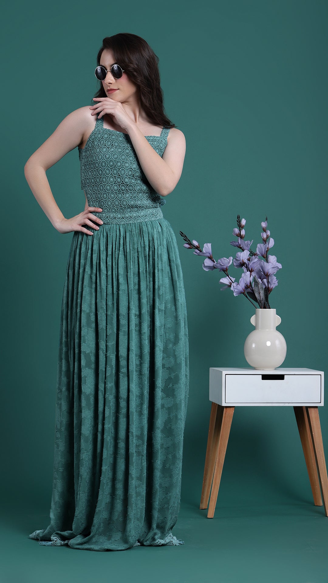 Teal Green Strapped Long Dress