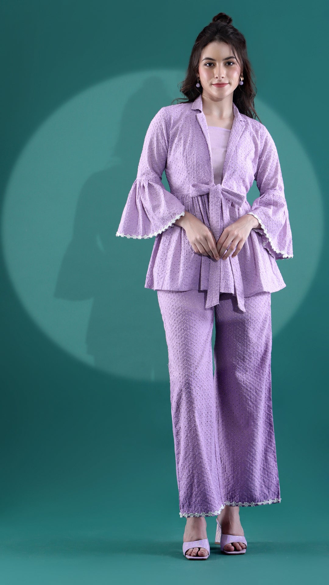 Lavender Wrap Style Embroidered Coord Set (Set of 3)