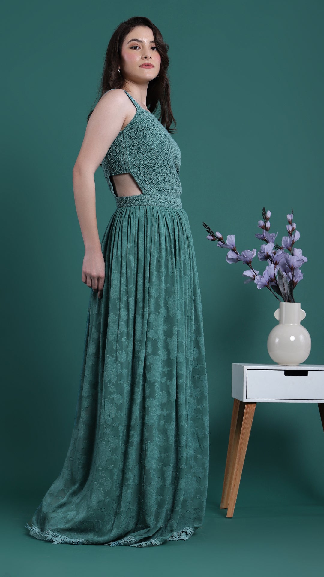 Teal Green Strapped Long Dress