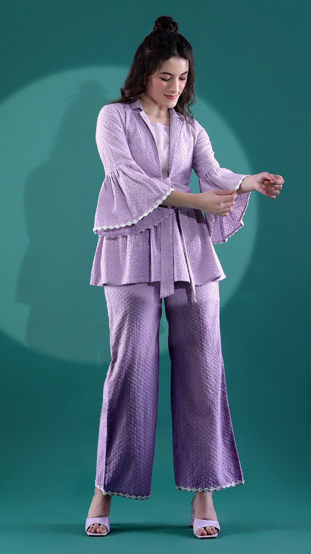 Lavender Wrap Style Embroidered Coord Set (Set of 3)