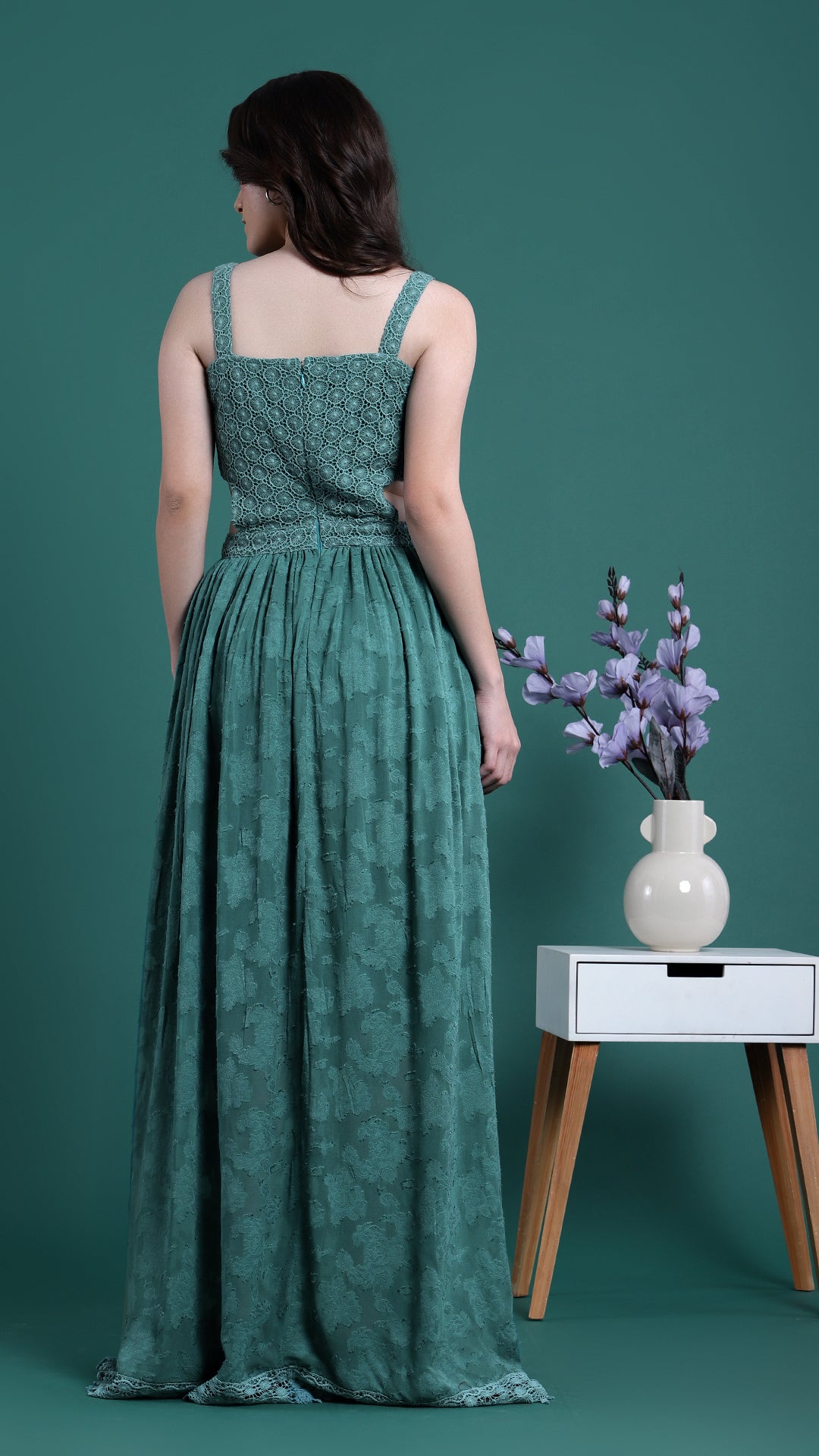 Teal Green Strapped Long Dress