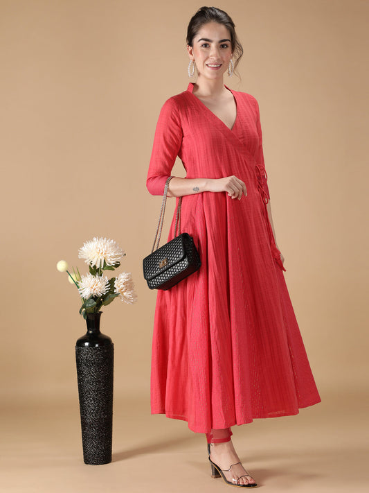 Elegant Red Angrakha Kurta with Inner