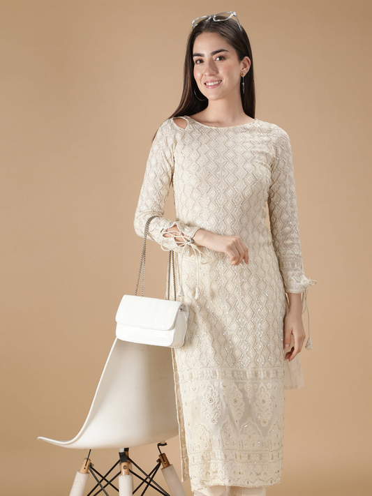 Off-White Georgette Chikankari Kurta